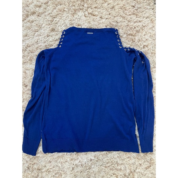 Michael Kors Blue Knit Sweater XL Long Sleeve‎ Lace Up Shoulder Detail - Picture 3 of 7